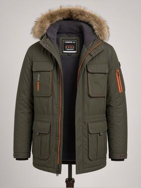 Hawke & Co Olive Green Kids Ski Jacket with Orange Accents